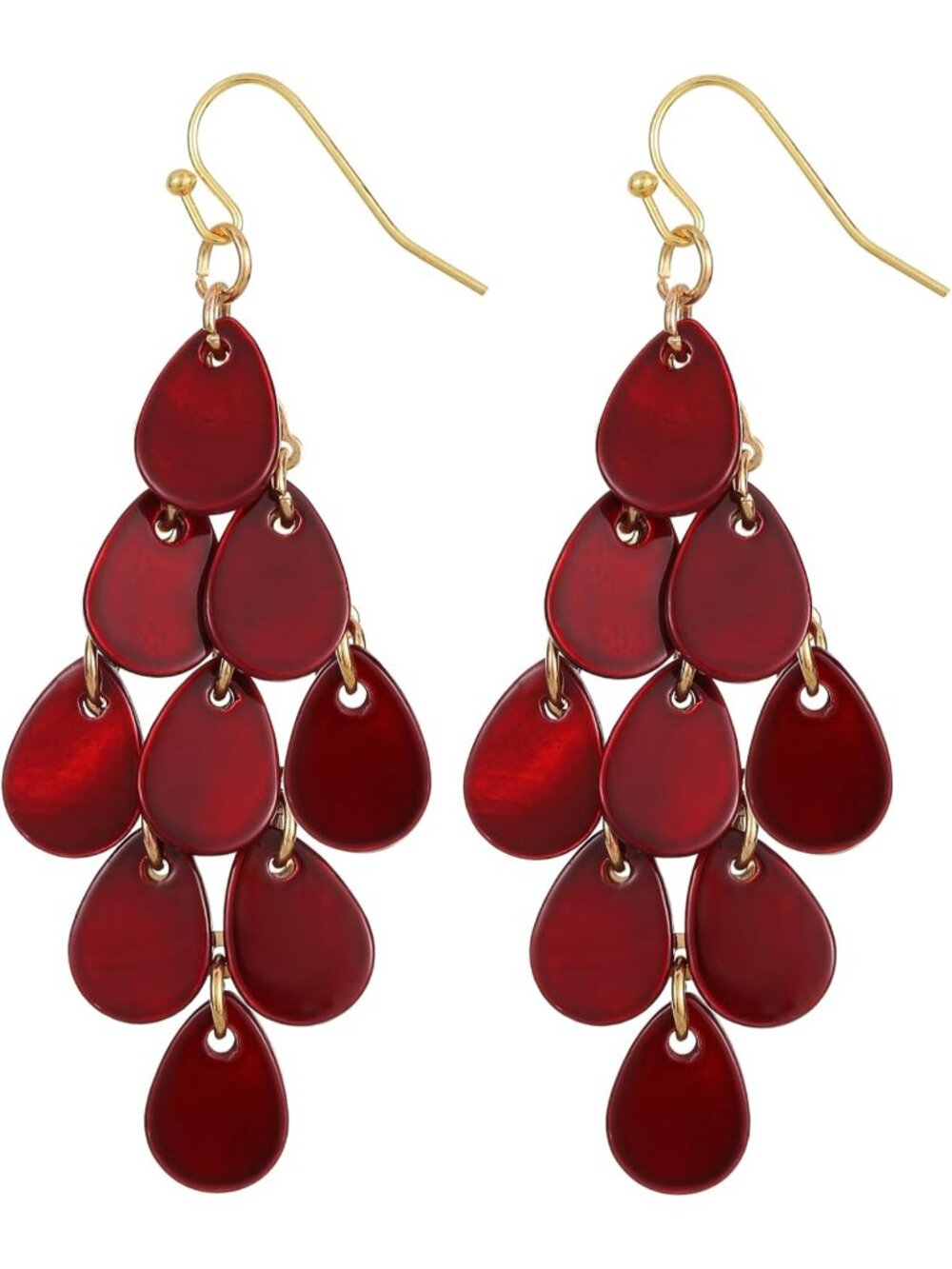 Women's Burgundy Rhombic Drop Statement Summer Beach Cluster Dangle Earrings